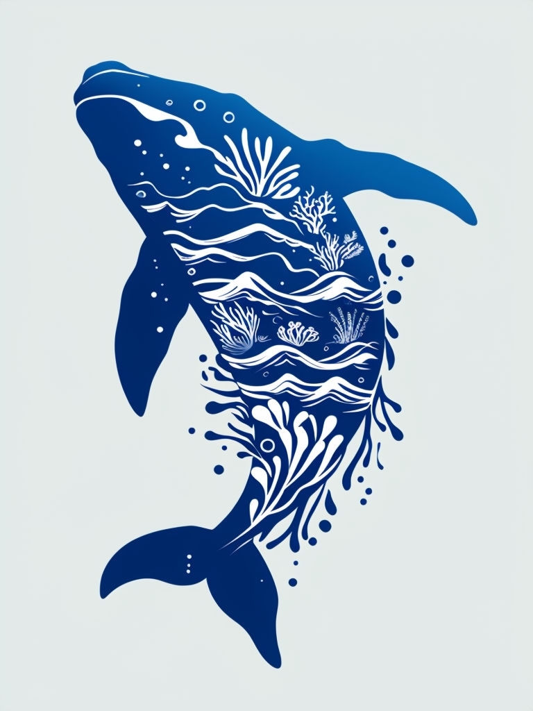 Ocean Blue Whale Silhouette with Seascape Design T-Shirt