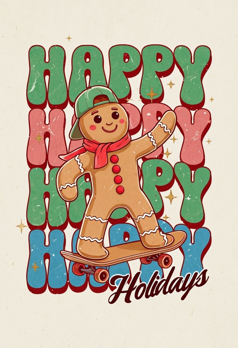 Cheerful Gingerbread Man Skateboarding Holidays T-Shirt