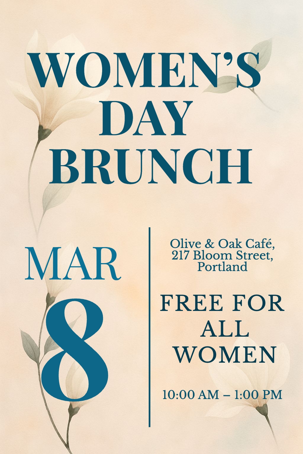 Elegant Women's Day Brunch Promotional Poster for Olive & Oak Café Flyer