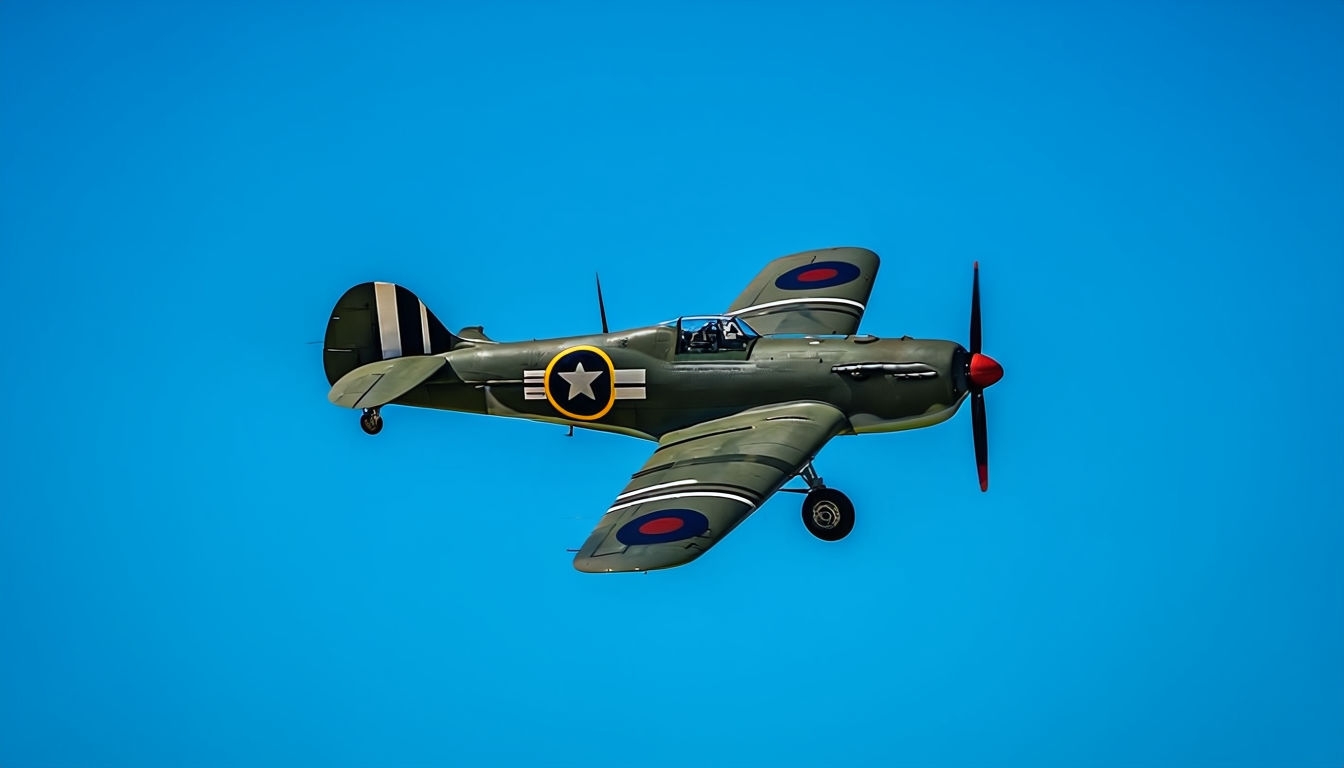 Vintage Military Aircraft Flying Against Clear Blue Sky Background