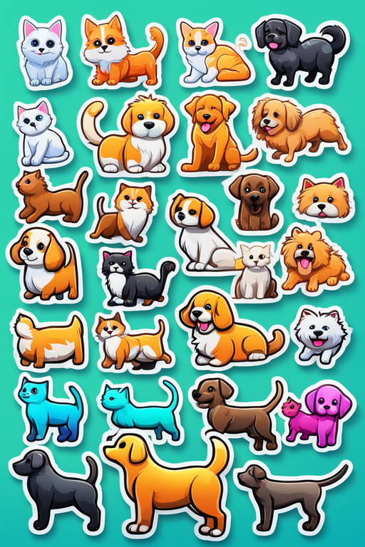 28 icons. Realistic different cat and dog breeds sticker de... by Tomer ...