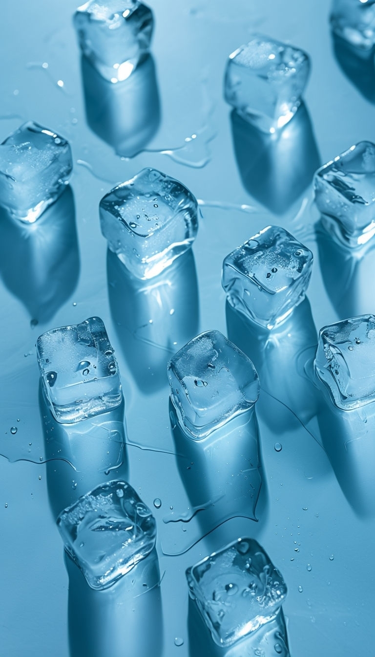 Refreshing Ice Cubes on Light Blue Surface Mobile Wallpaper
