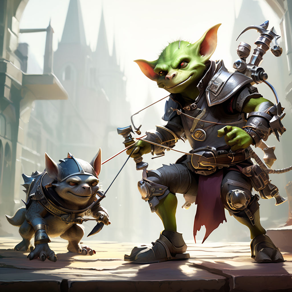 Evil goblin artificer with a mechanical dog. Goblin is holdi... by Kris ...