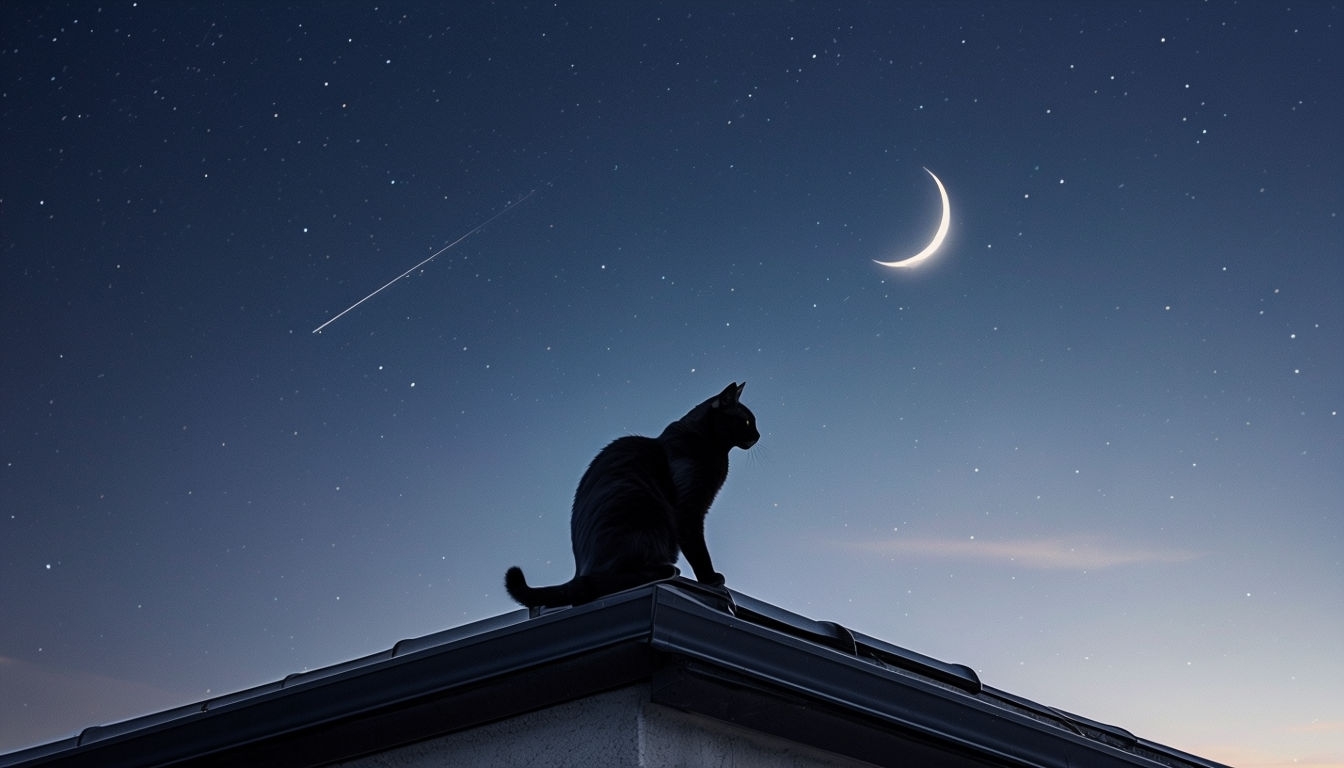 Tranquil Night Sky with Black Cat and Stars Virtual Background