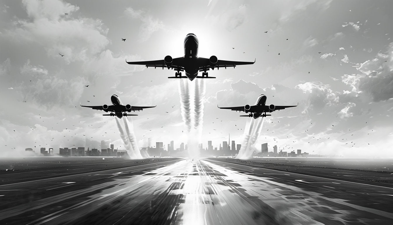 Dramatic Black and White Airplanes Formation Virtual Backgrounds
