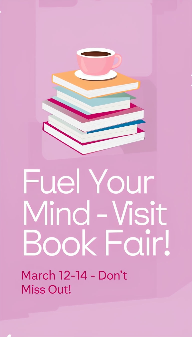 Colorful Books and Coffee Cup Book Fair Poster