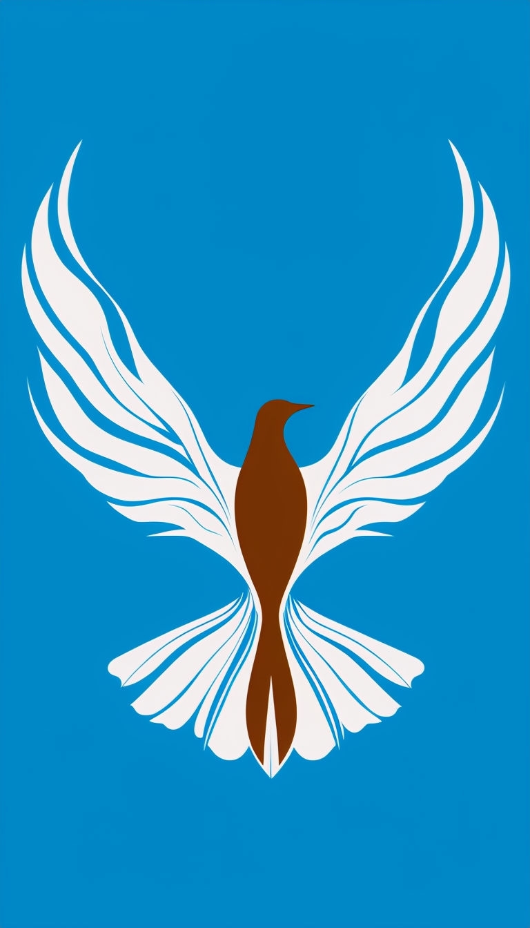 Stylized Bird in Flight Illustration Against Bright Azure Background Mobile Wallpaper