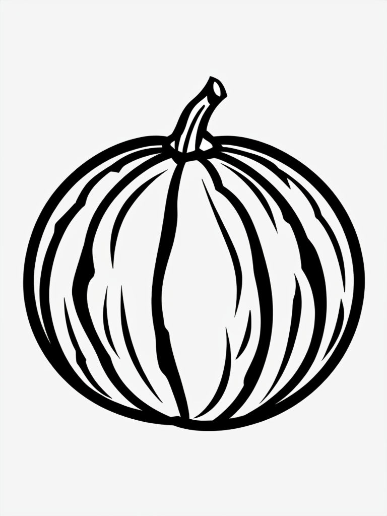 Minimalist Black and White Melon Line Drawing Coloring Page