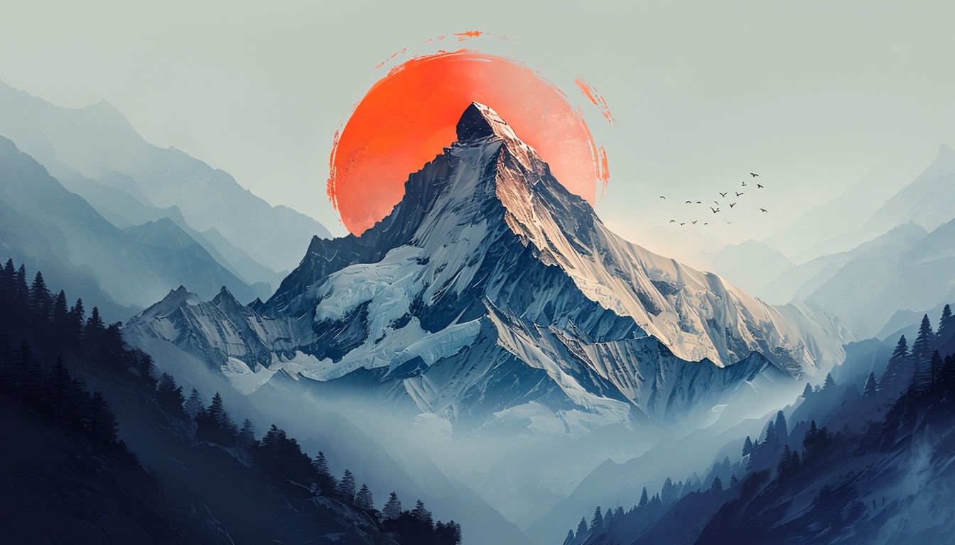 Majestic Mountain Landscape at Sunset Digital Painting Background