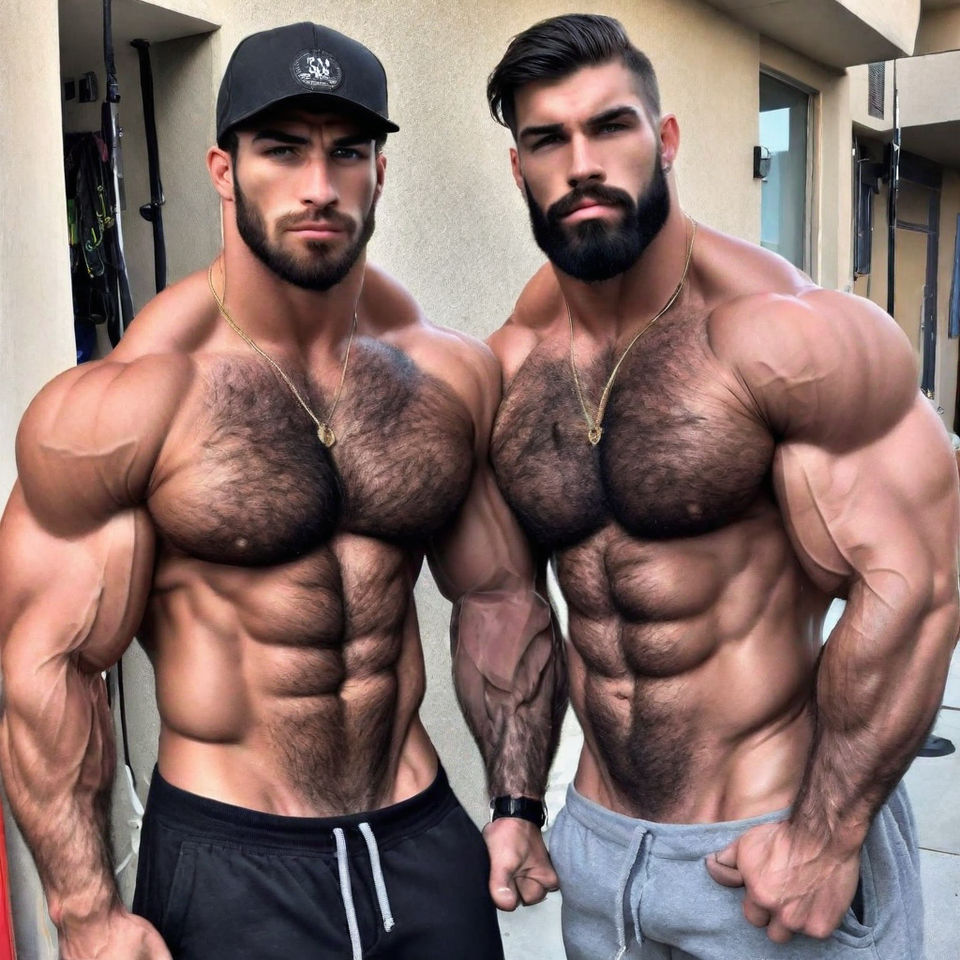 two muscular hairy men