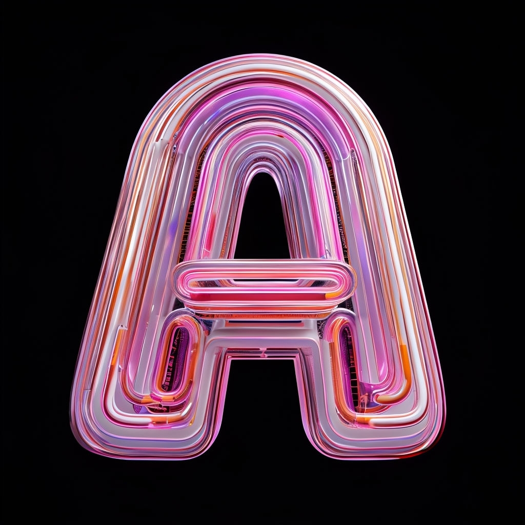 Vibrant 3D Neon Letter A with Glossy Finish Artwork Monogram