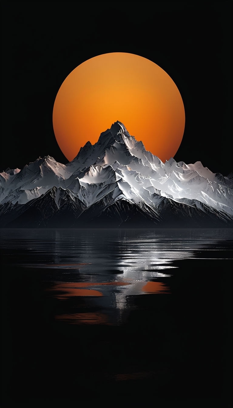 Dramatic Amber-Orange Sun Over Snow-Capped Mountains Mobile Wallpaper