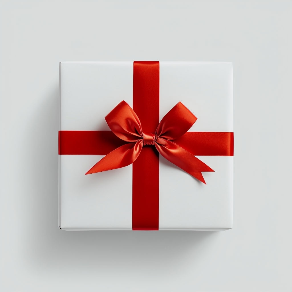 Elegant Red Ribbon Wrapped Gift Box Mockup
