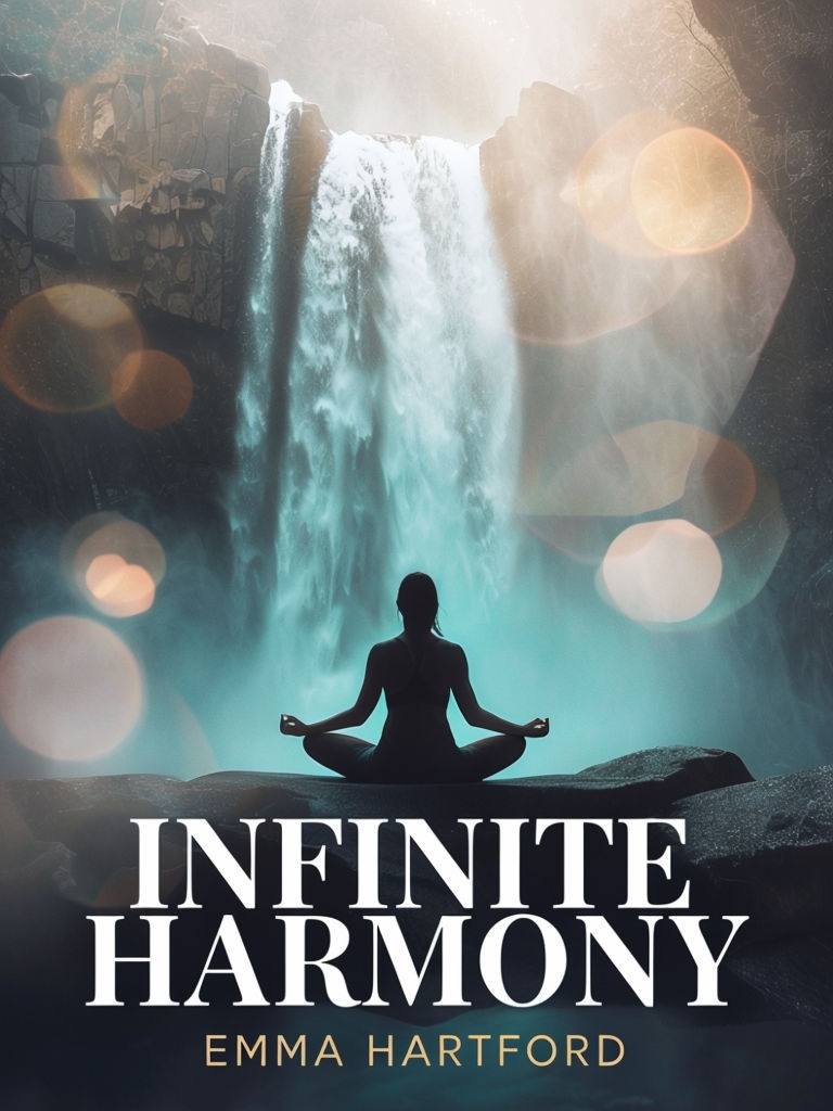 Serene Infinite Harmony Yoga EBook Cover with Waterfall Background
