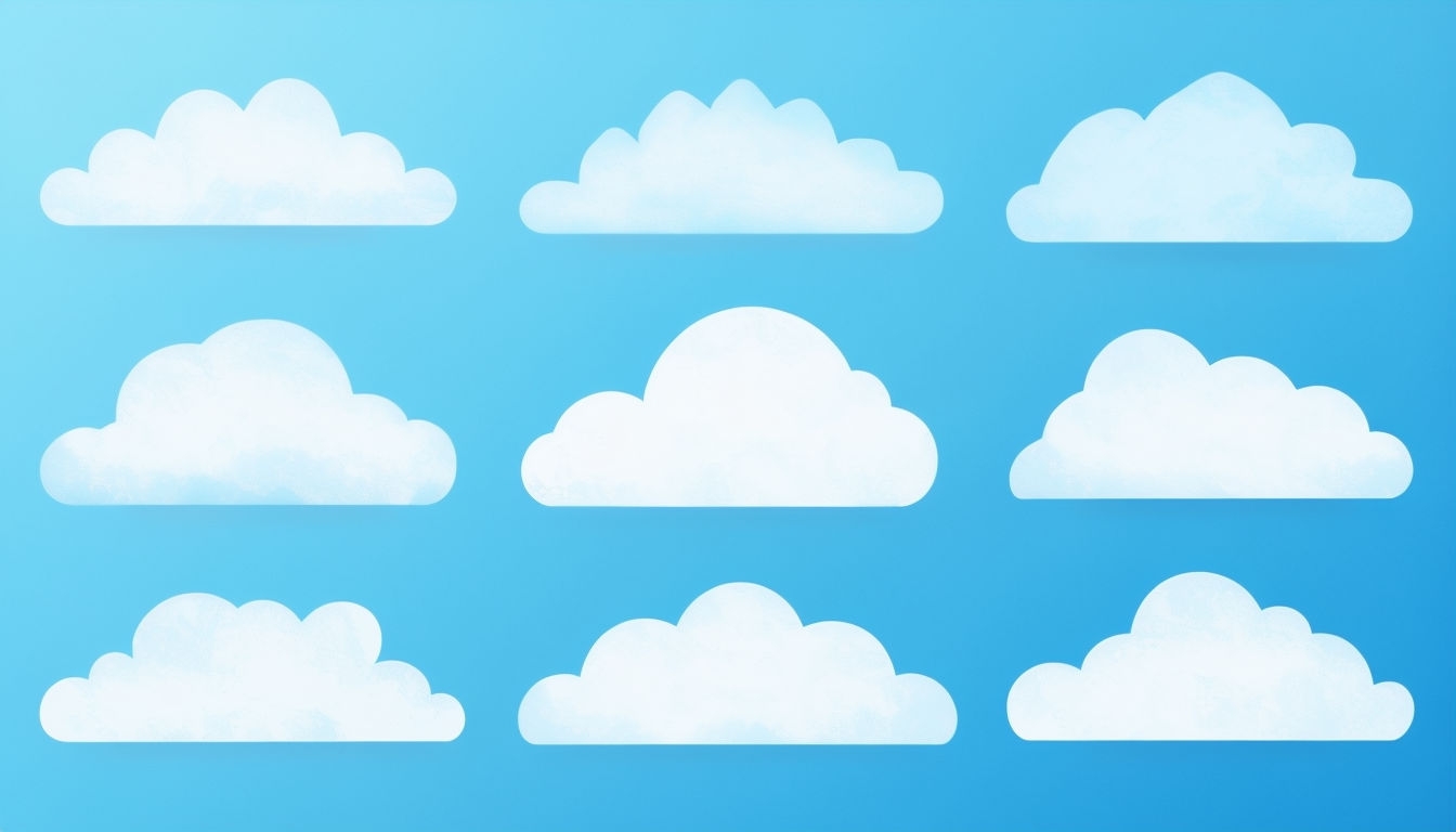 Serene White Clouds Grid Illustration on Calm Blue Background Virtual Backgrounds