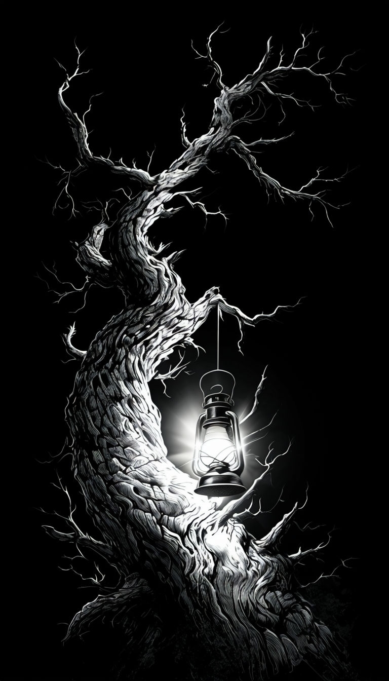 Gnarled Tree with Lantern High Contrast Illustration Phone Case Cover