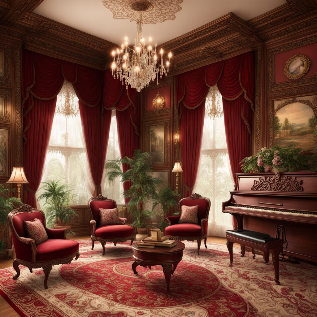 Victorianera drawing room with intricately carved wood pane... by Julliany Viloria Playground