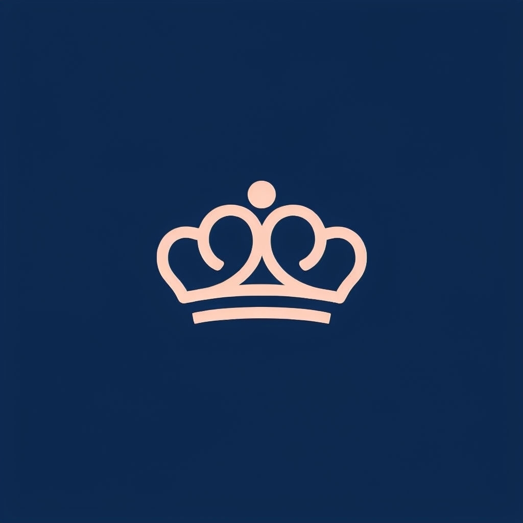 Elegant Minimalist Peach Crown Logo Design on Blue Background