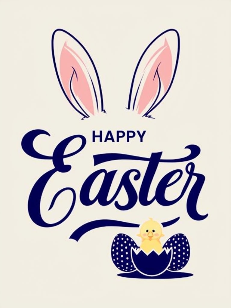 Minimalist Happy Easter Design with Rabbit Ears and Eggs Social Media Post