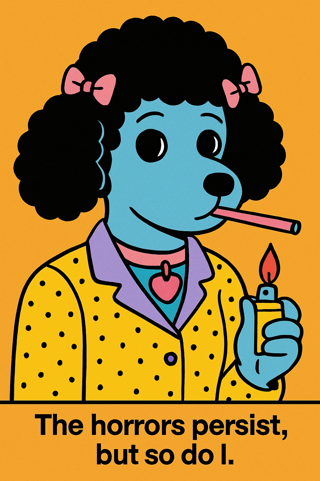 Playful Cartoon Dog with Poodle Hair and Bold Text Poster