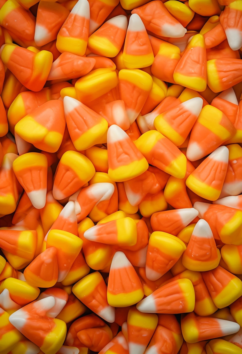 Vibrant Candy Corn Close-Up Photo for Autumn Celebrations Poster