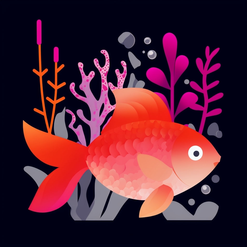 Vibrant Orange-Red Goldfish Swimming Among Aquatic Plants Sticker