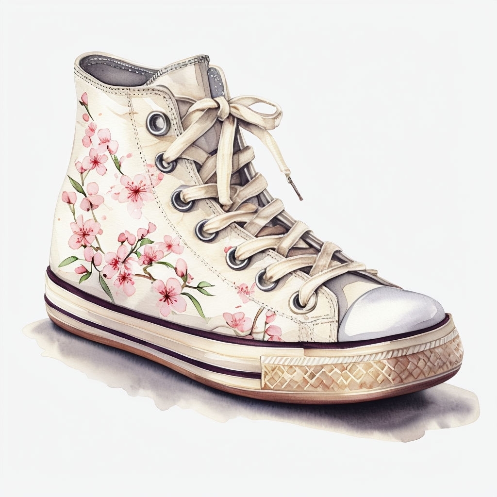 Delicate Cherry Blossom High-Top Sneaker Watercolor Illustration T-shirt