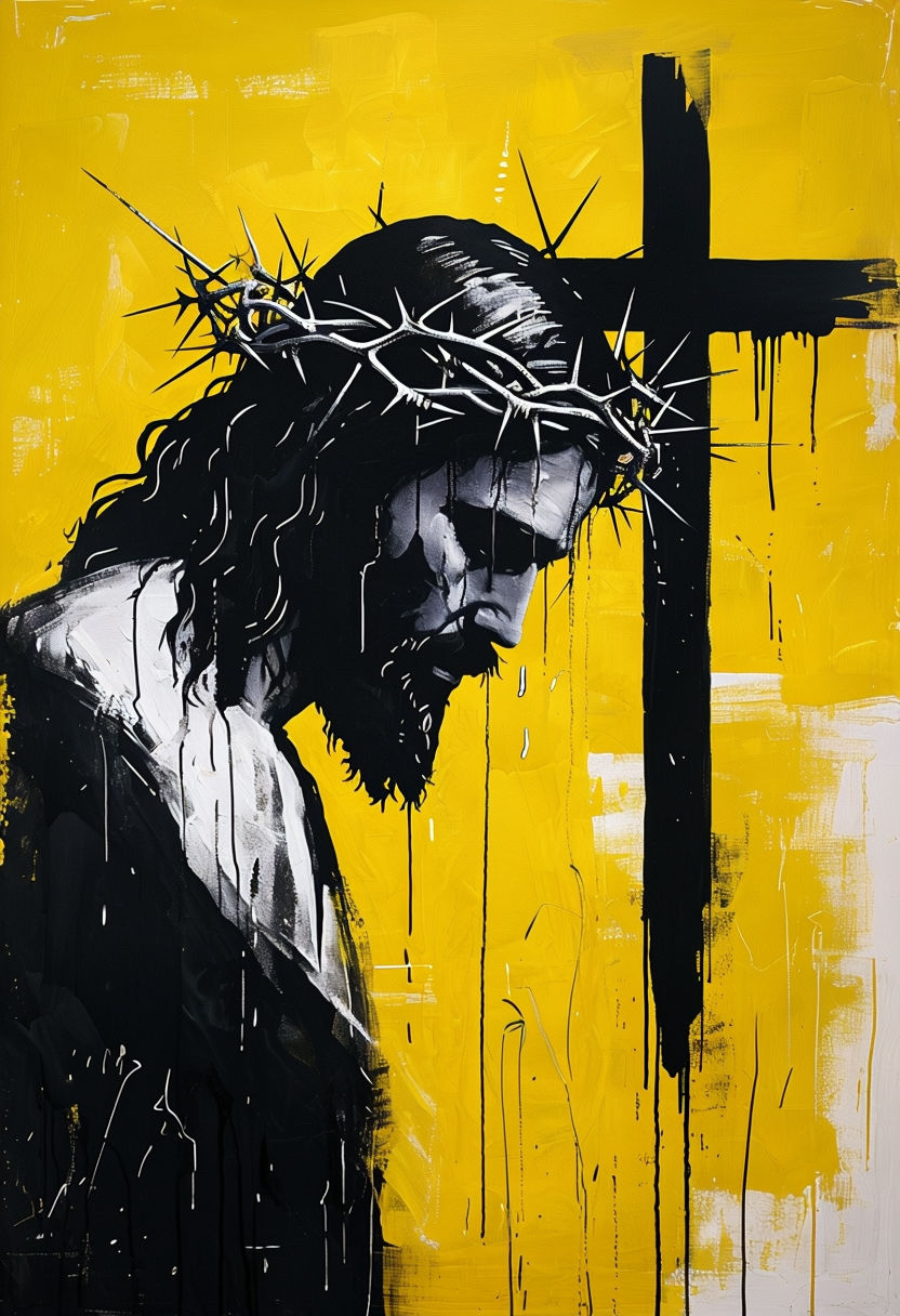 Striking Black Silhouette of Jesus with Crown of Thorns Art