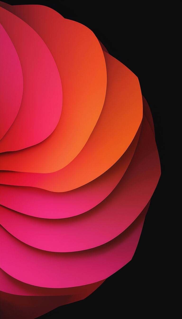 Vibrant Geometric Floral Abstract Art on Black Background Mobile Wallpaper