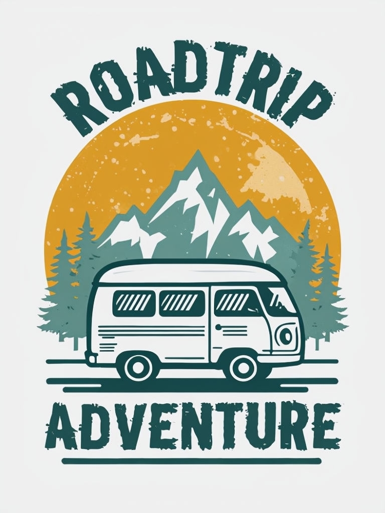 Retro Roadtrip Adventure Van Illustration T-Shirt