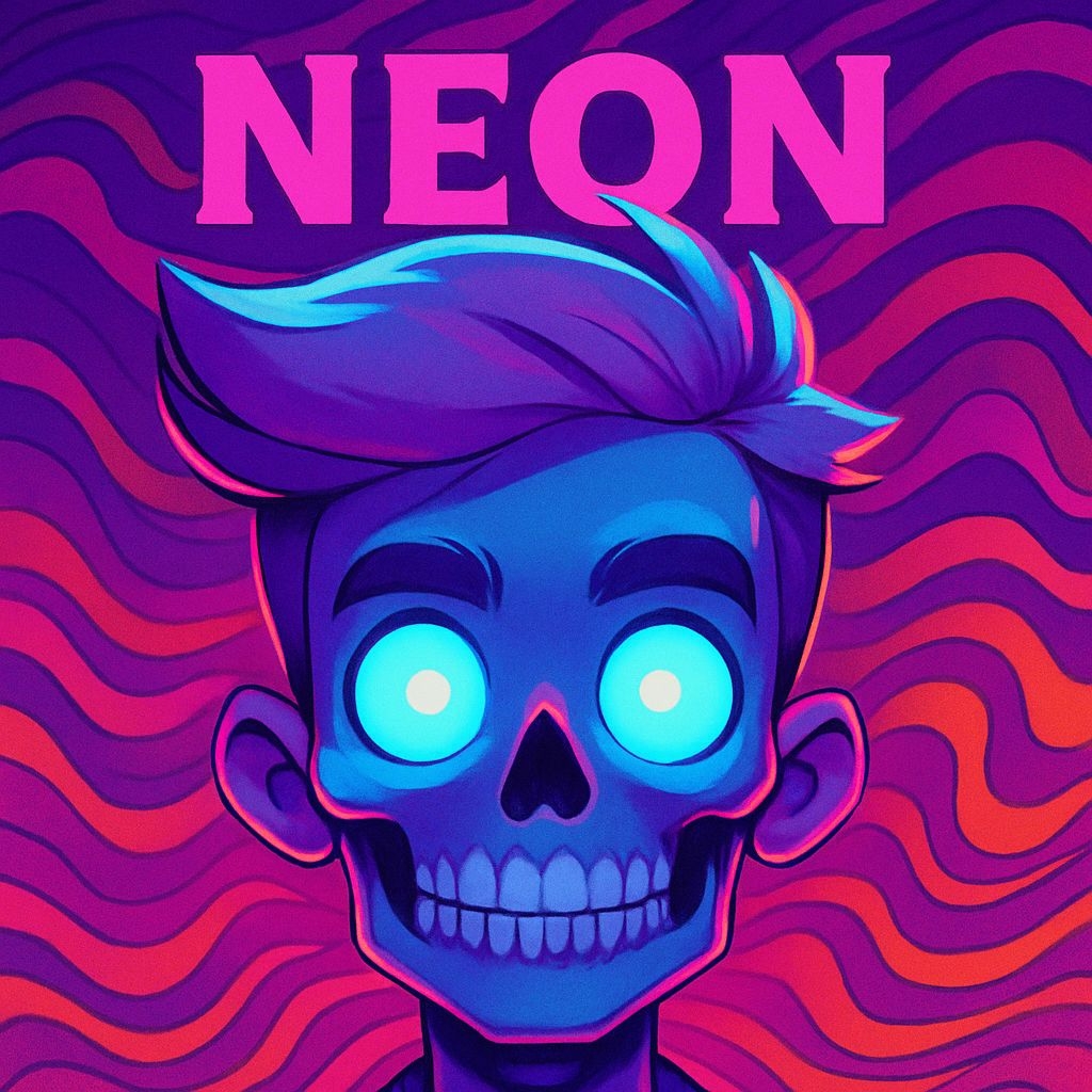Psychedelic Neon Skull Character with Vibrant Glow Album Cover