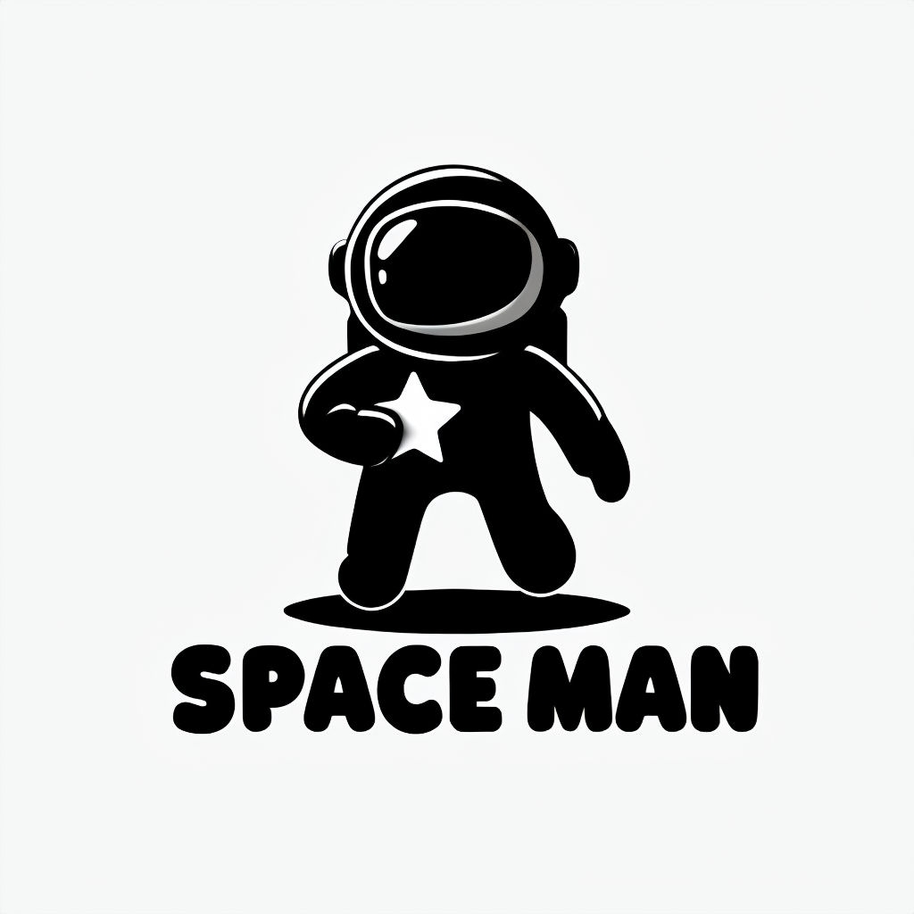 Minimalist Black Astronaut with Star Space Man Logo