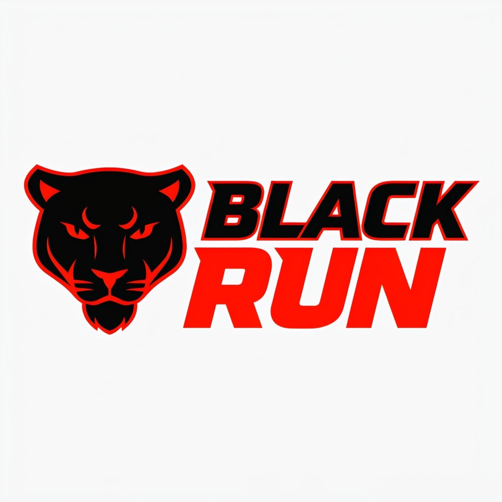 Minimalist Black Panther Face with Bold Black Run Logo