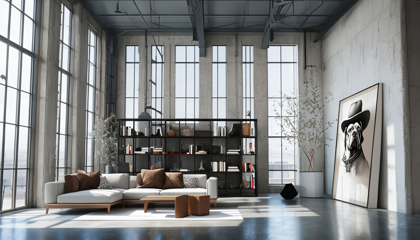 Modern Minimalist Living Room with Industrial Elements Art