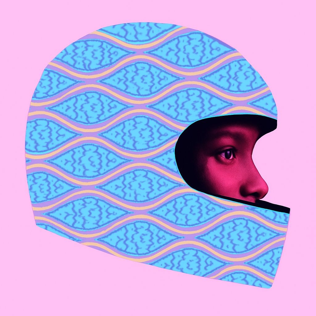 Stylized Motorcycle Helmet with Geometric Patterns Art