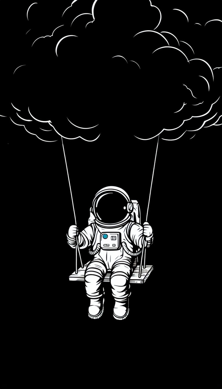 Astronaut on a Swing in Space Minimalist Cartoon Mobile Wallpaper
