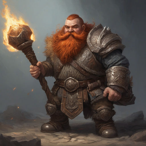 Dwarf dwarven fighter warrior wielding a flaming morningstar... by ...