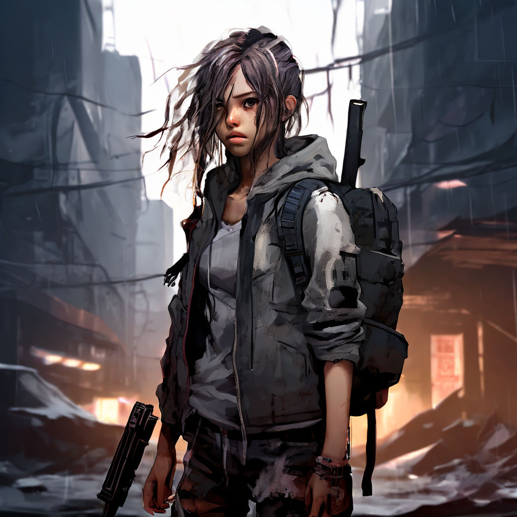 Teenager in a apocalyptic anime world with a submachine gun