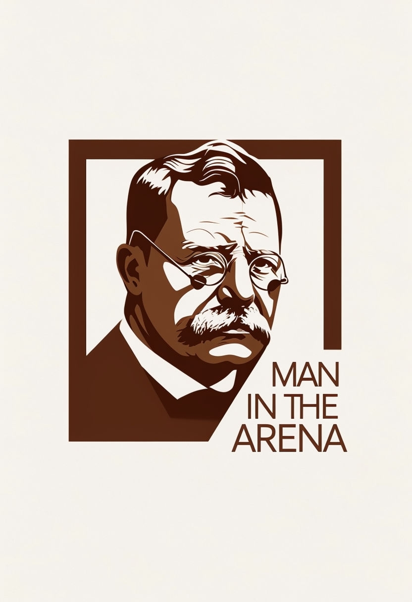 Stylized Theodore Roosevelt Portrait with "Man in the Arena" T-Shirt