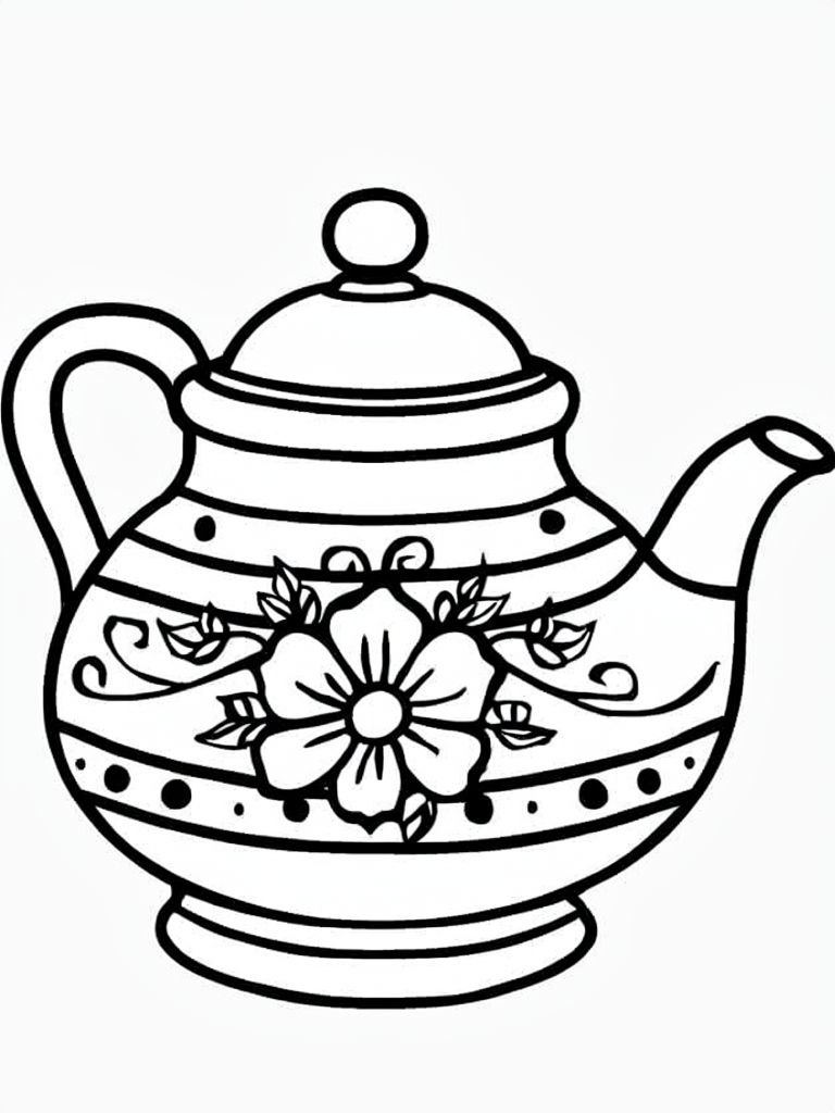 Charming Cartoon Teapot Coloring Page Design for Creativity Coloring Book Pages