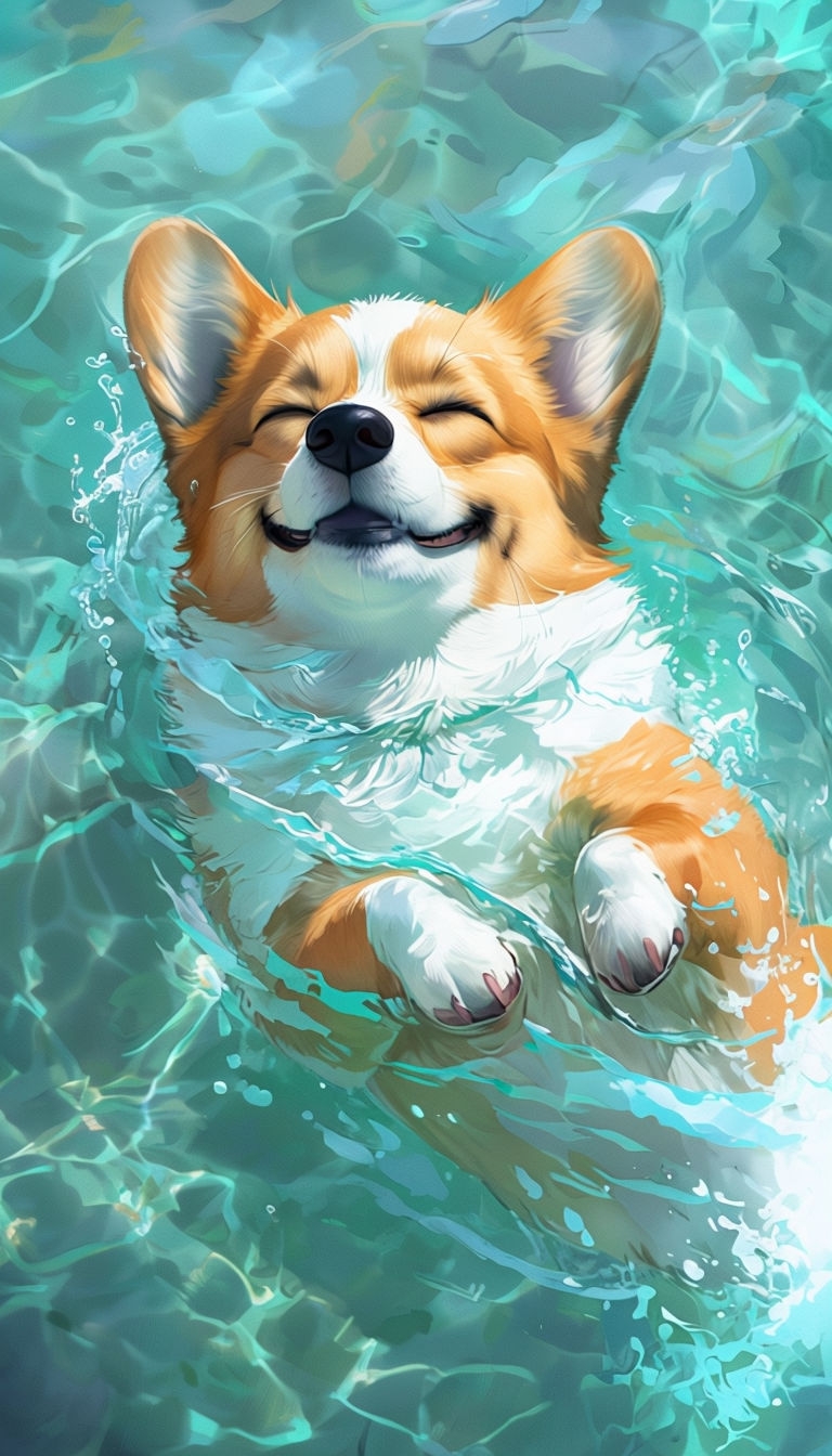 Joyful Corgi Dog Lounging in Turquoise Water Phone Case Cover