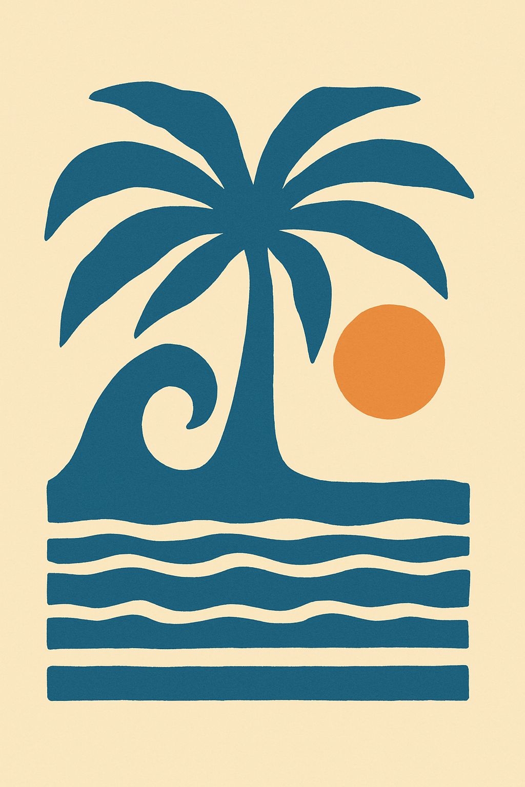Navy Blue Palm Tree and Sun Minimalist Tropical T-Shirt