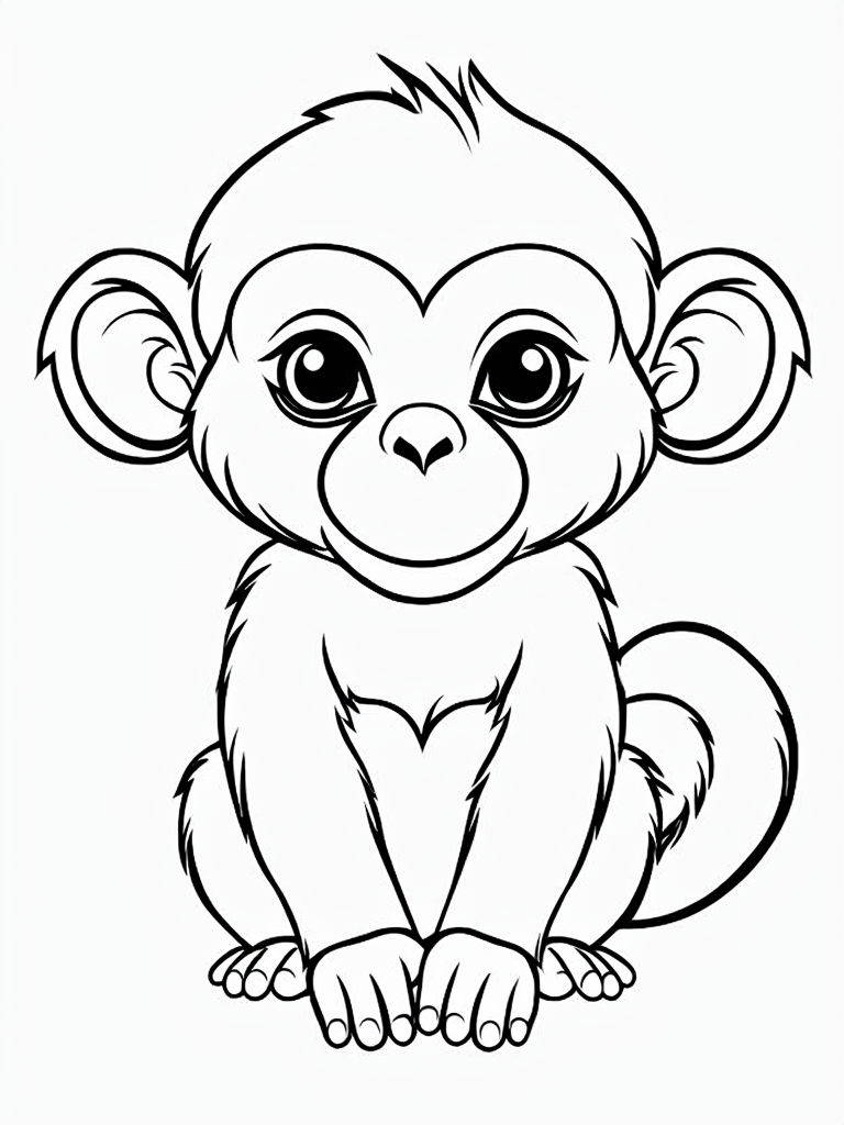 Cute Monkey Line Art Coloring Book Page