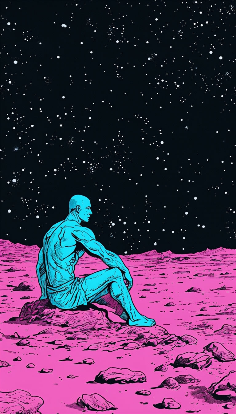 Serene Solitary Figure Under Starry Night Sky Mobile Wallpaper
