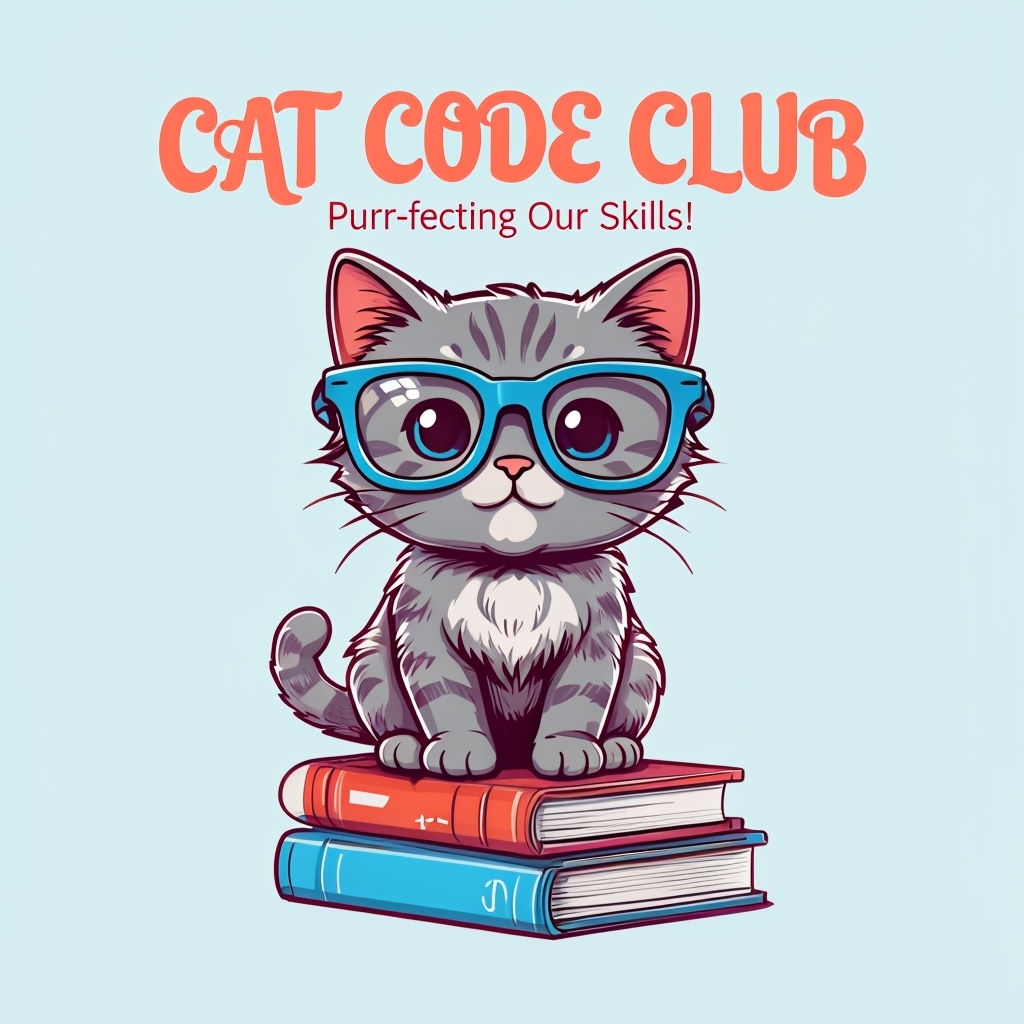 Cute Cat with Glasses Logo for Cat Code Club