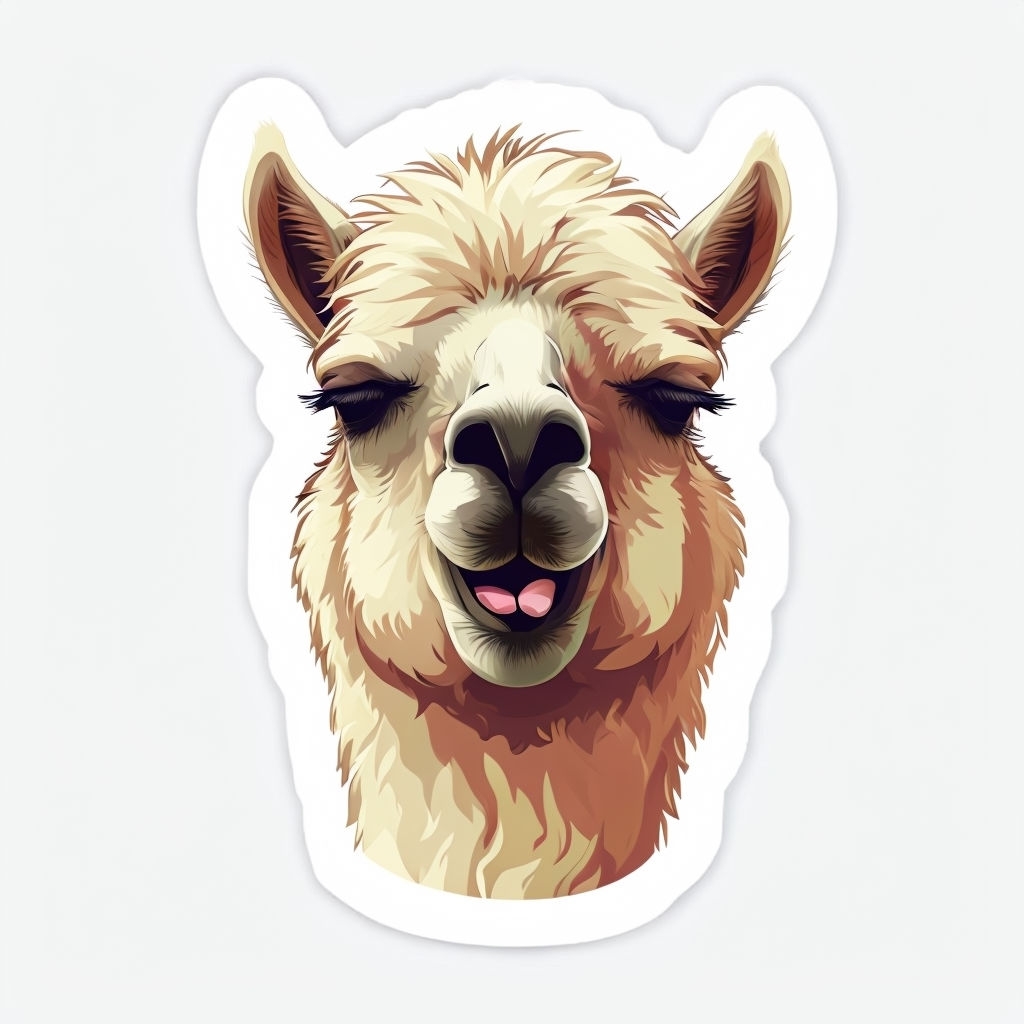 Cheerful Playful Llama Head Illustration Sticker