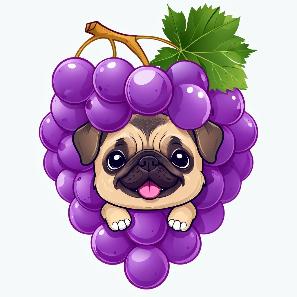 Playful Pug Dog Grapes Cartoon Illustration Mug