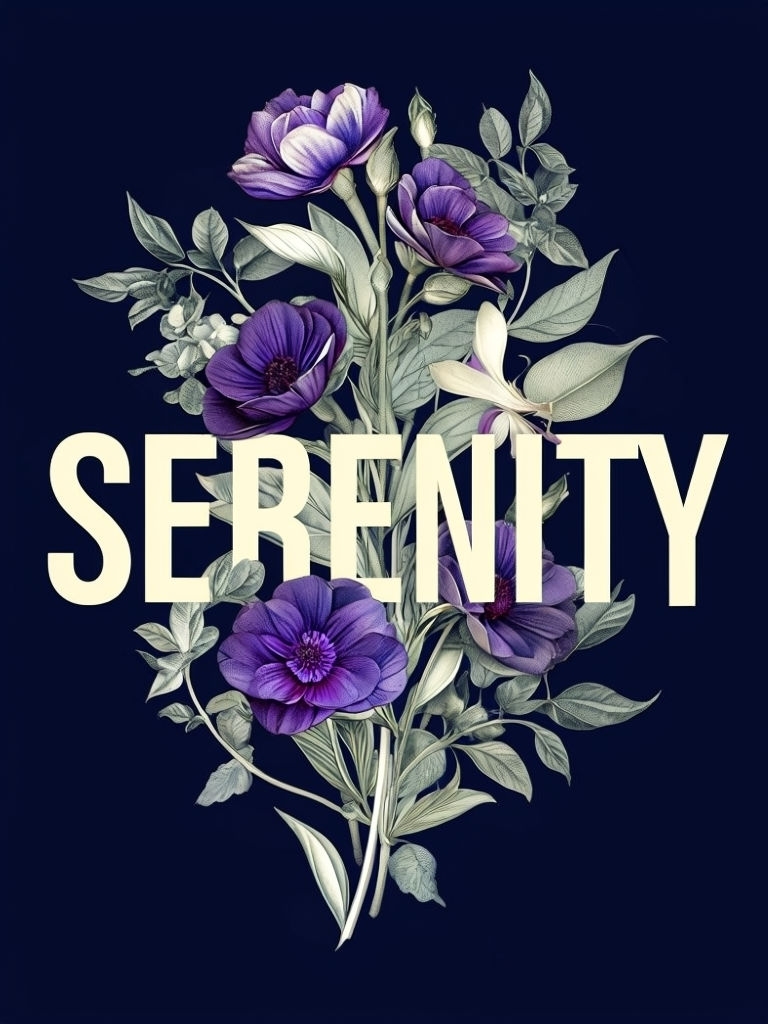 Serenity Elegant Floral Typography Artwork T-Shirt