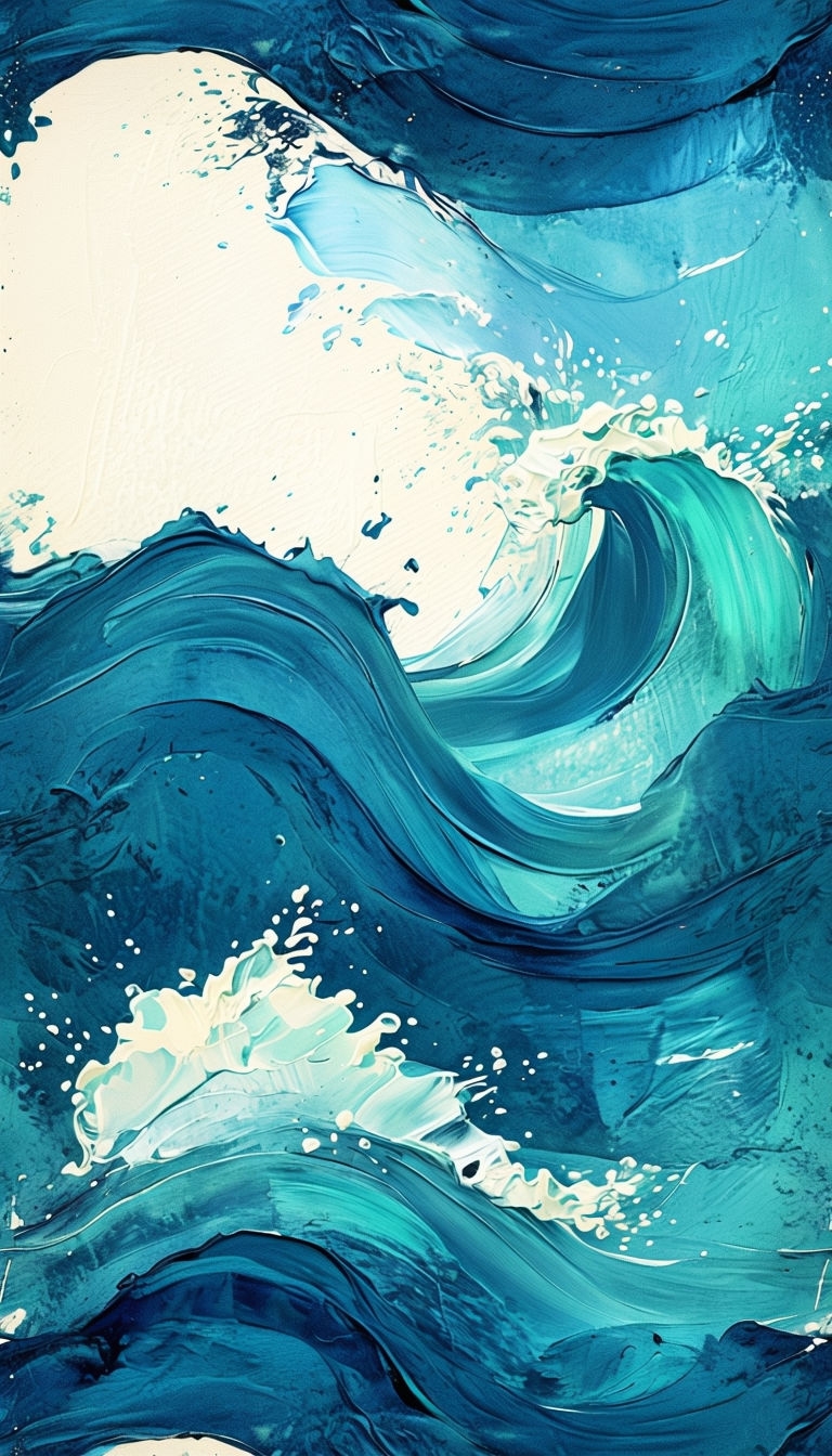 Vibrant Painterly Ocean Waves Illustration for Mobile Wallpaper