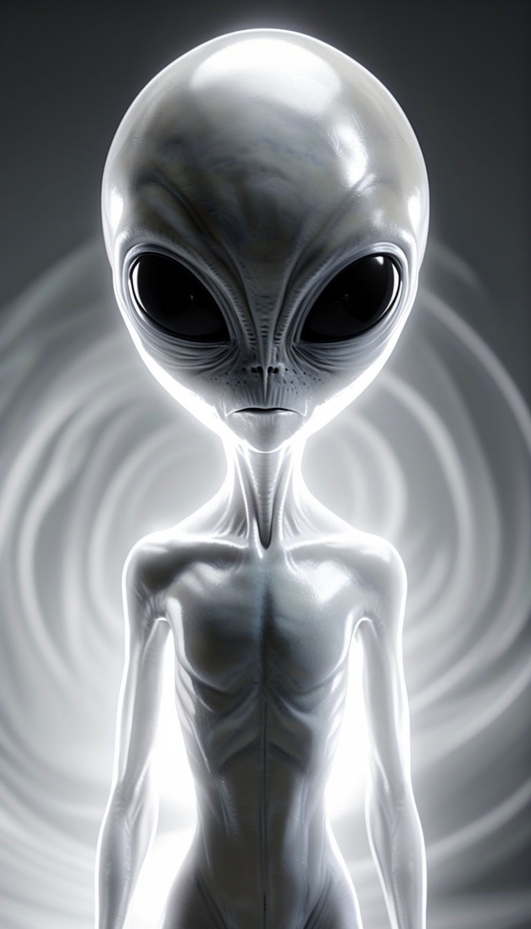 Mysterious Gray Alien Illustration with Cosmic Background Mobile Wallpaper
